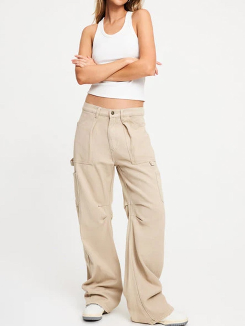 Lioness Miami Vice Cargo Pant Tan Small Cotton Wide Leg Oversized